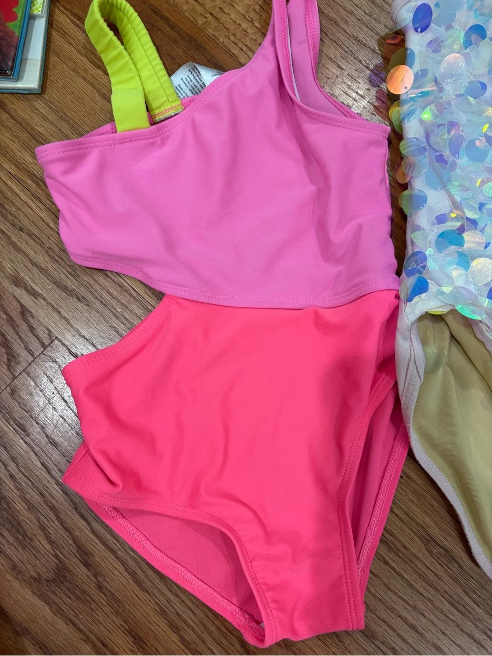 Girls' Pink & Sequin One-Piece Swimsuit Set Sz 6